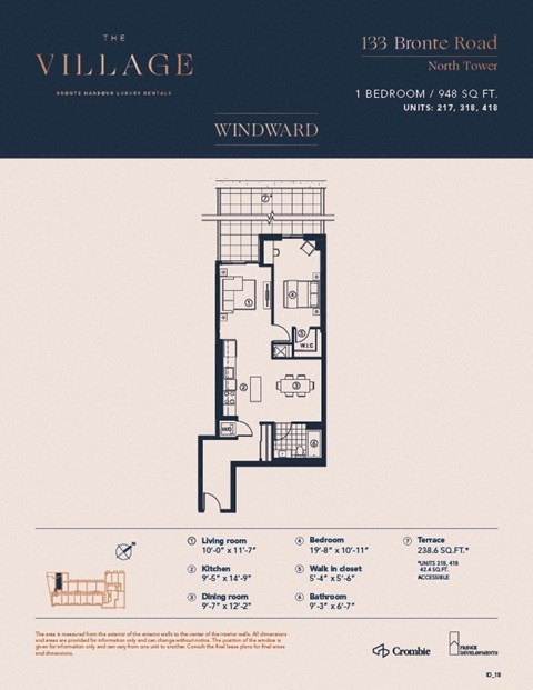 1B Floor Plan at The Village, Ontario